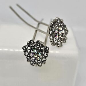 Lila Rose Antique, Elegant Silver Broch U-Pins with Iridescent Accents (Pair)